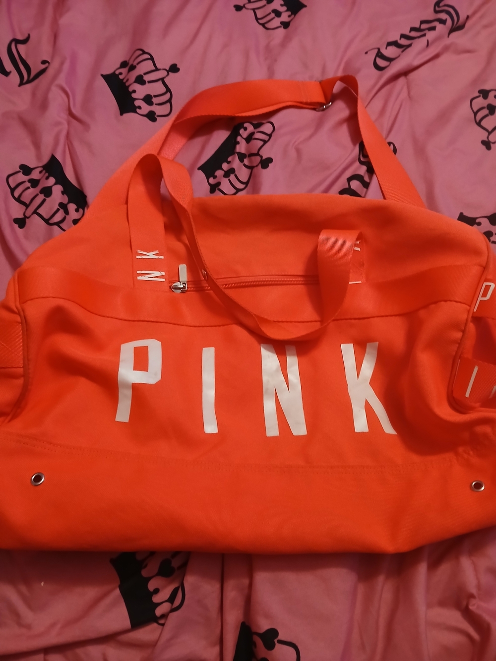 PINK Victoria's Secret Bright Orange Logo Travel Duffel